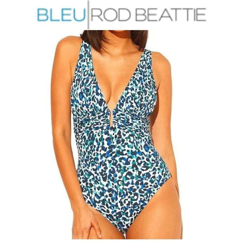 🆕️2023 ARRIVAL Bleu Rod Beattie Women's Blue leopard print Plunging Halt…